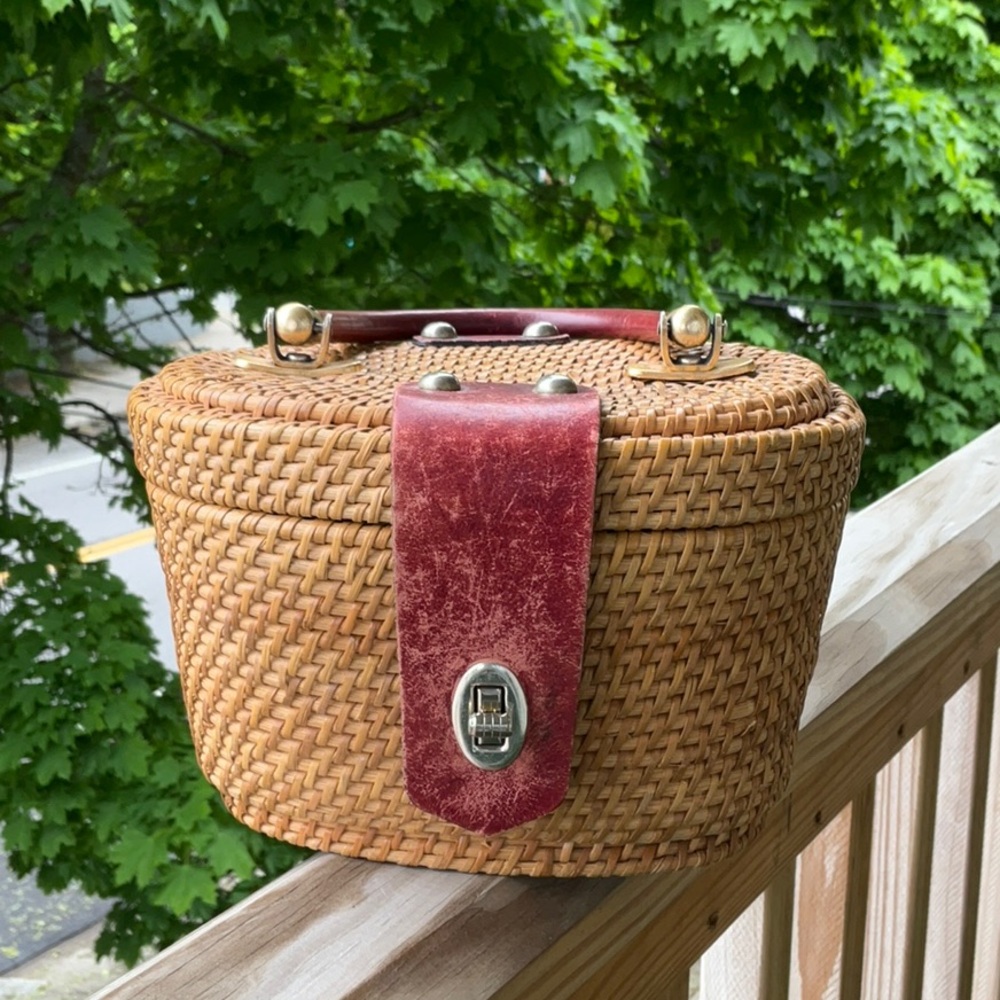 Vintage Purse Basket Leather Handles and Strap